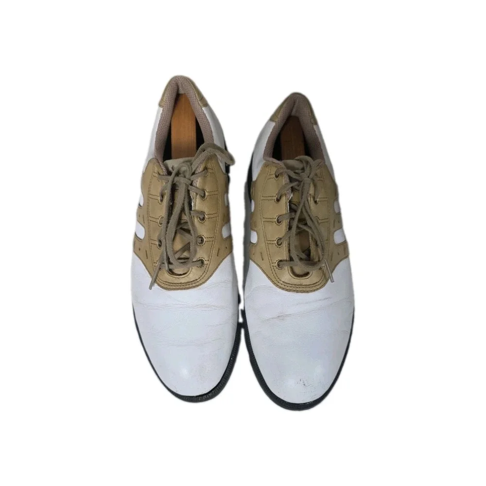 Adidas Z-Traxion Mens Golf Shoes Size 10 - White/Tan Leather Cleats (Beginner/Be